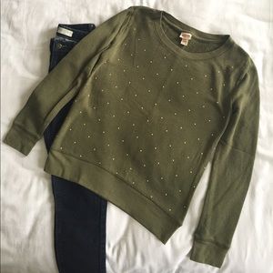 Olive Green Top with Gold Dot Details
